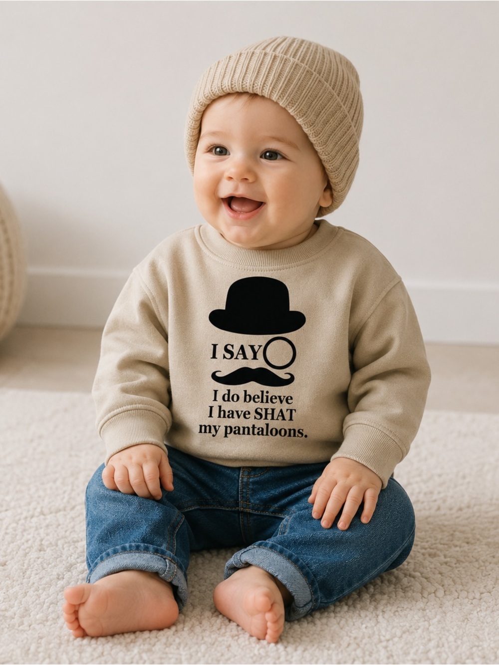 Like New MiniOlie Unisex Funny Graphic Sweatshirt , 6-12M Beige MSRP $32